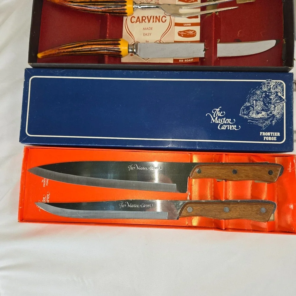 Vintage Kitchen Knife Set Lot 9 Piece Reo Sheffield Master Carver Royal Cutlery